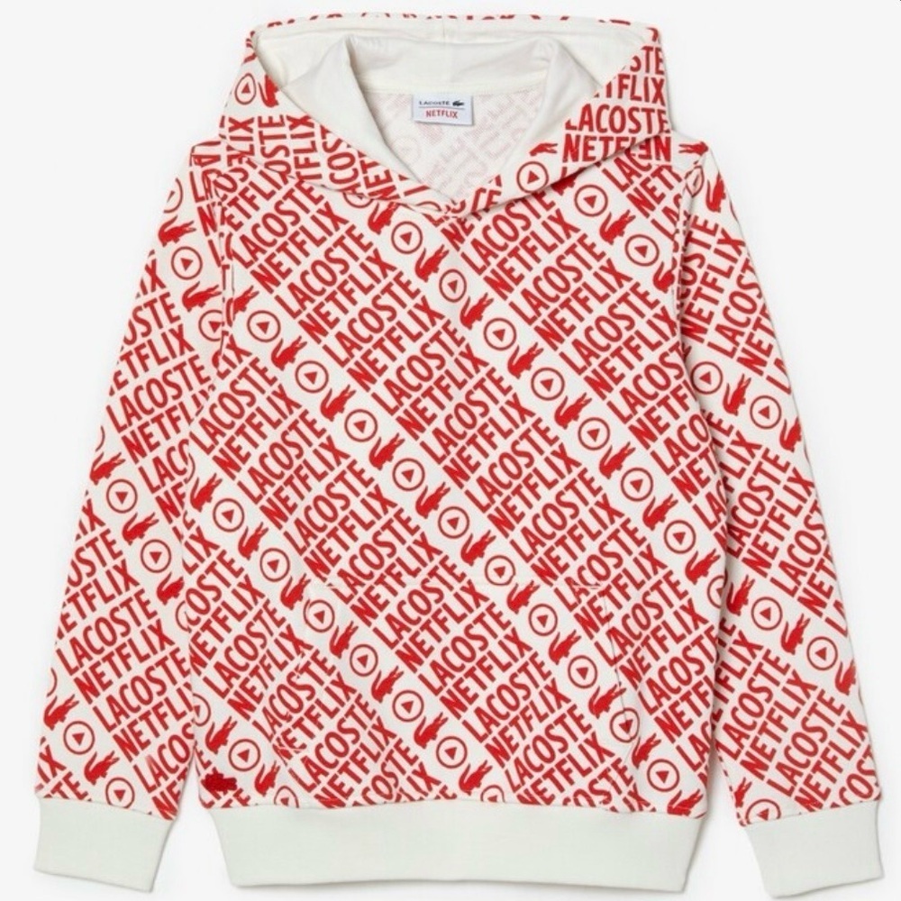 Lacoste x Netflix Organic Cotton Hoodie Kids 10 Hooded Sweatshirt Logo Allover